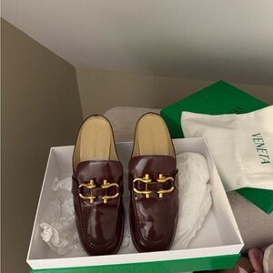 Bottega Veneta Burgundy Loafers with Gold Accents